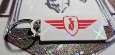 Zündapp Schlüsselanhänger weiß / Rot mit Flügelwappen - Hologramm Effekt aus TPU